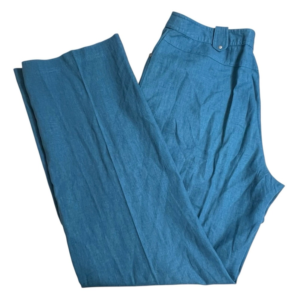 Pendleton Womens 10‎ Teal Blue Linen Blend High Rise Straight Leg Trouser Pants
